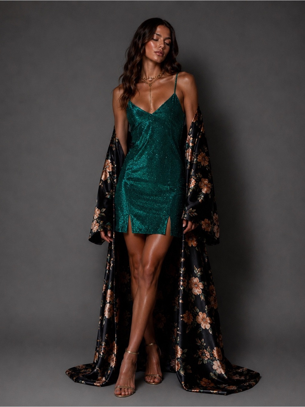 Emerald Glitter Slip Mini Dress Party
